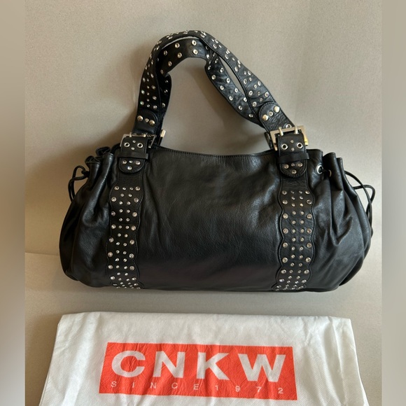 Black leather with rhine stones shoulder bag - Picture 4 of 8